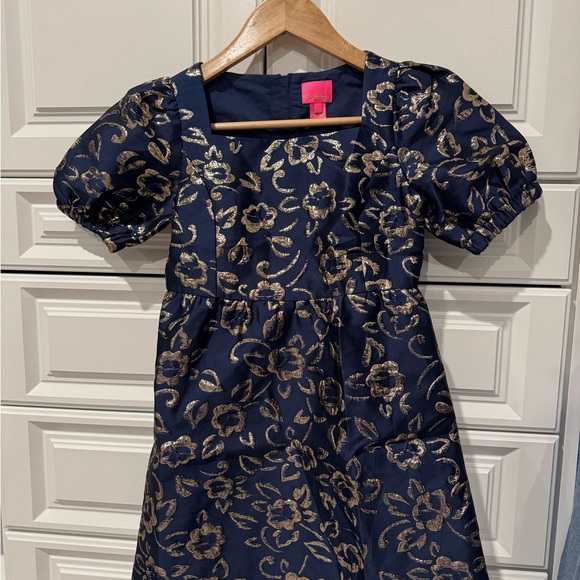 Lilly Pulitzer Midnight Blue and Gold Floral Dress